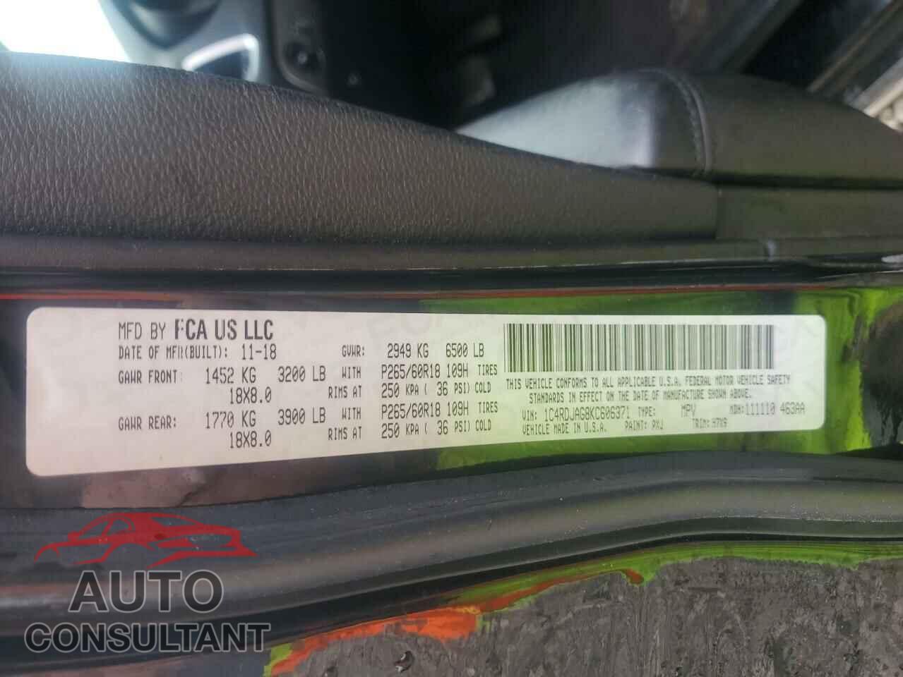 DODGE DURANGO 2019 - 1C4RDJAG8KC606371