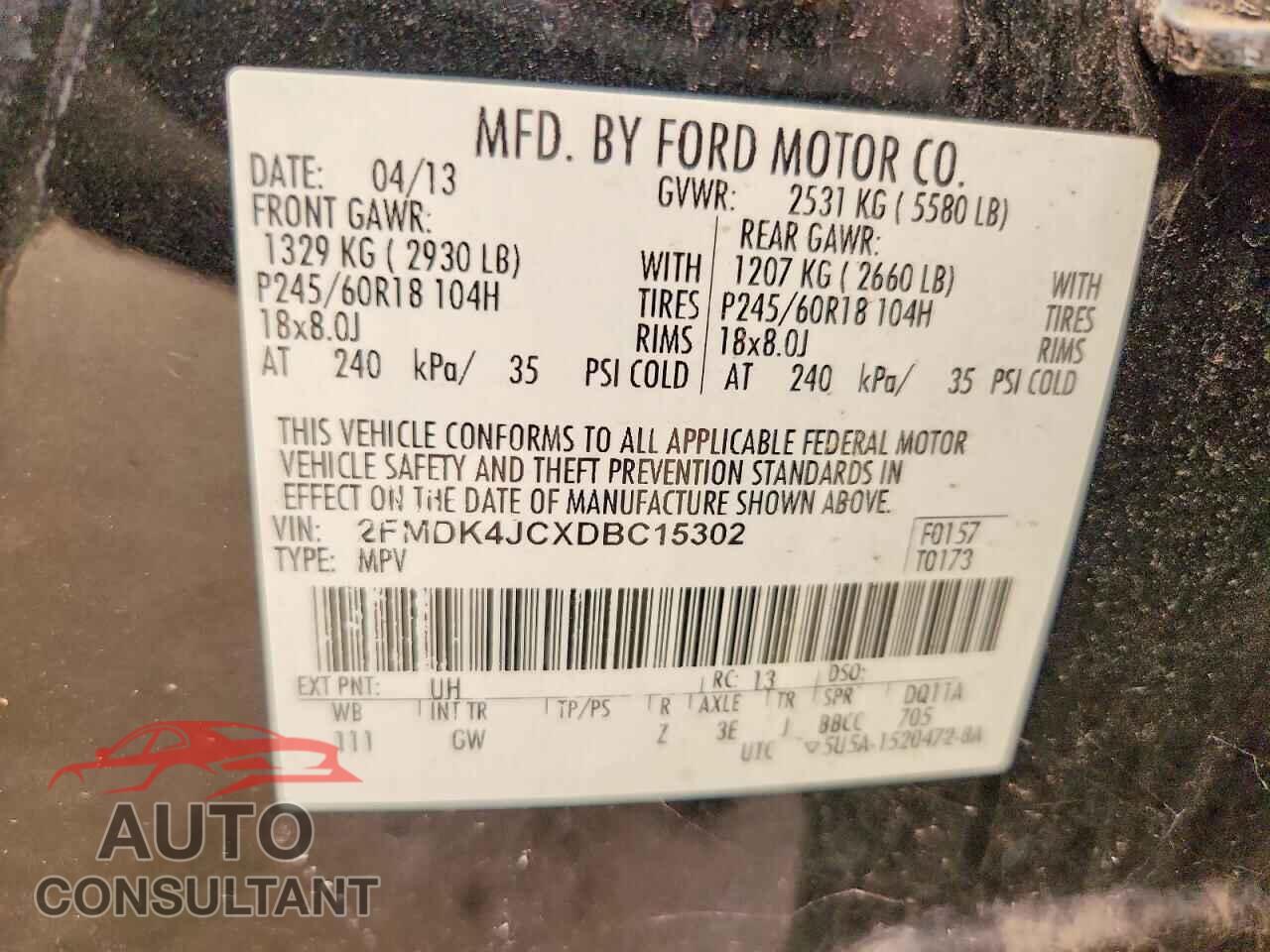 FORD EDGE 2013 - 2FMDK4JCXDBC15302
