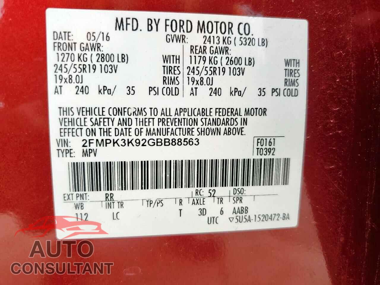 FORD EDGE 2016 - 2FMPK3K92GBB88563