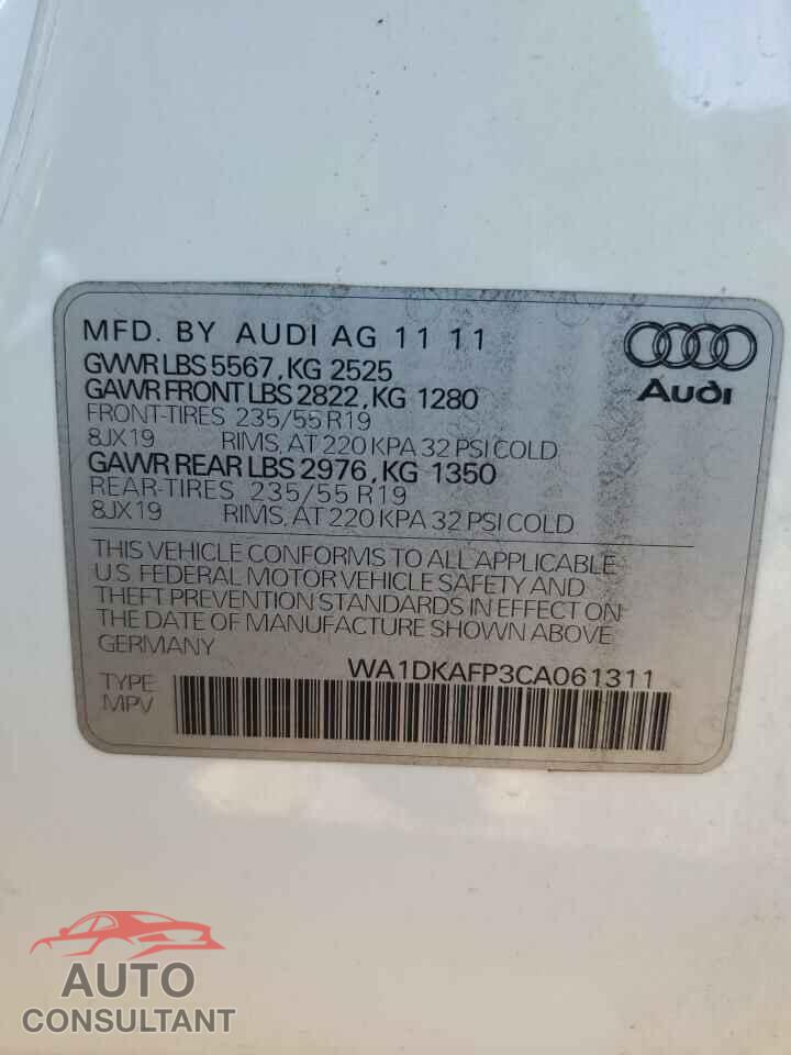 AUDI Q5 2012 - WA1DKAFP3CA061311