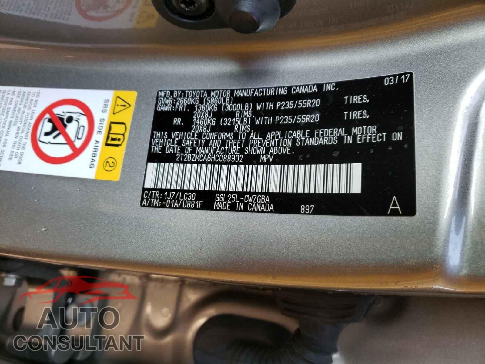 LEXUS RX350 2017 - 2T2BZMCA6HC088902