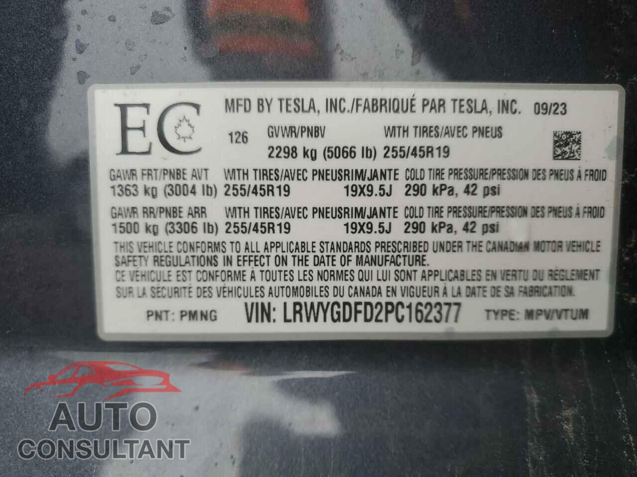 TESLA MODEL Y 2023 - LRWYGDFD2PC162377
