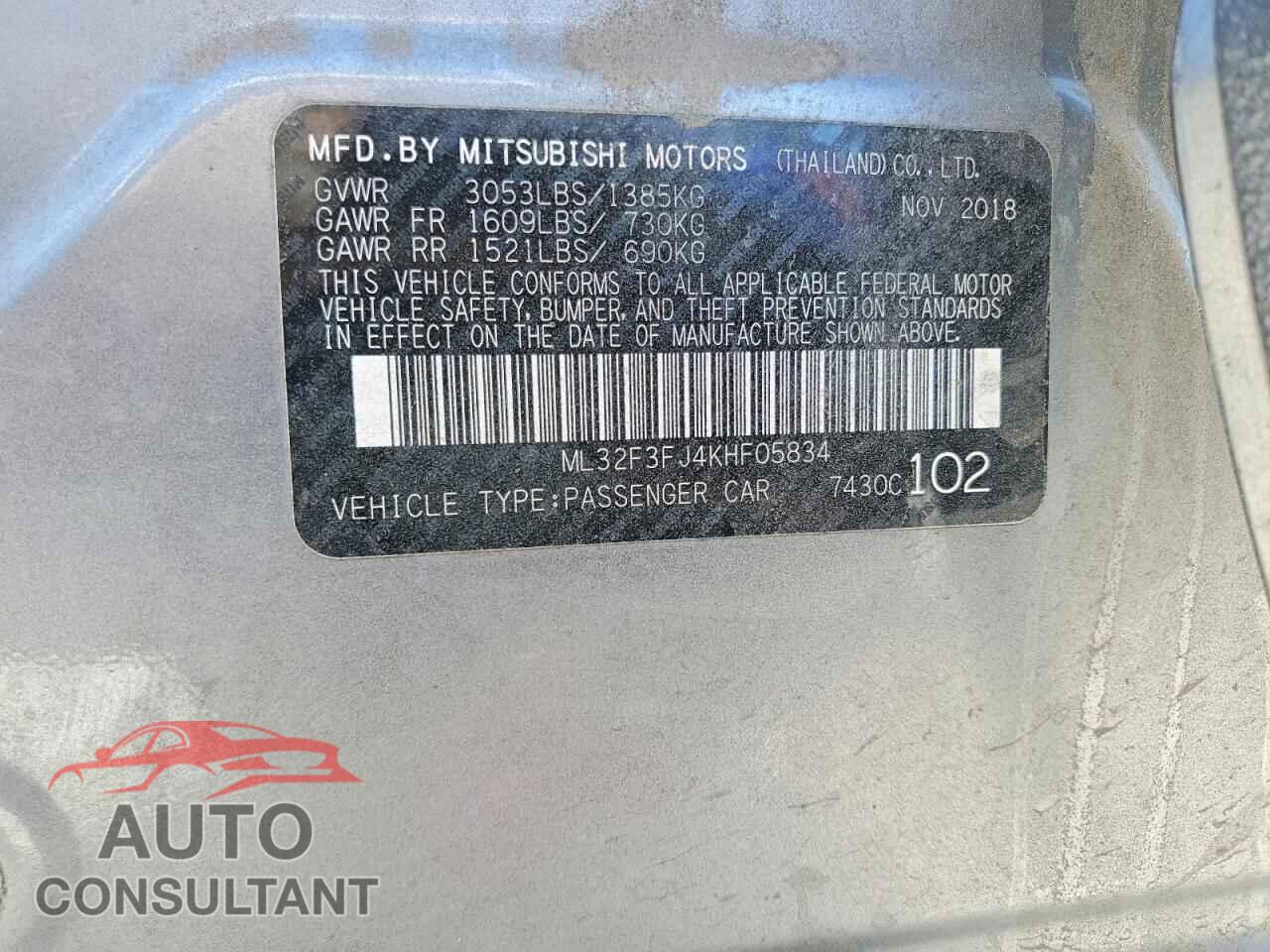 MITSUBISHI MIRAGE 2019 - ML32F3FJ4KHF05834