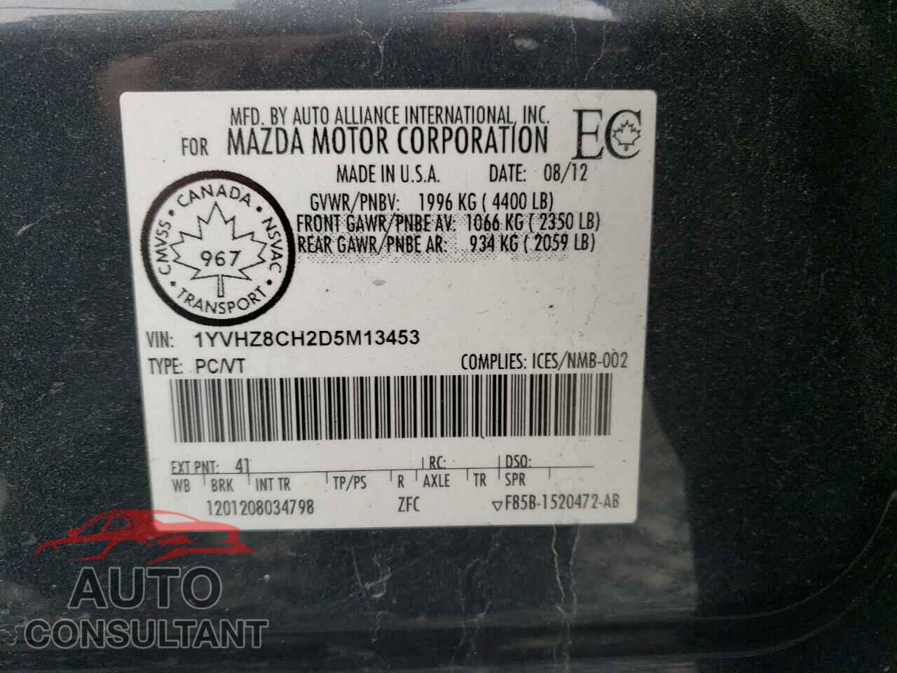 MAZDA 6 2013 - 1YVHZ8CH2D5M13453