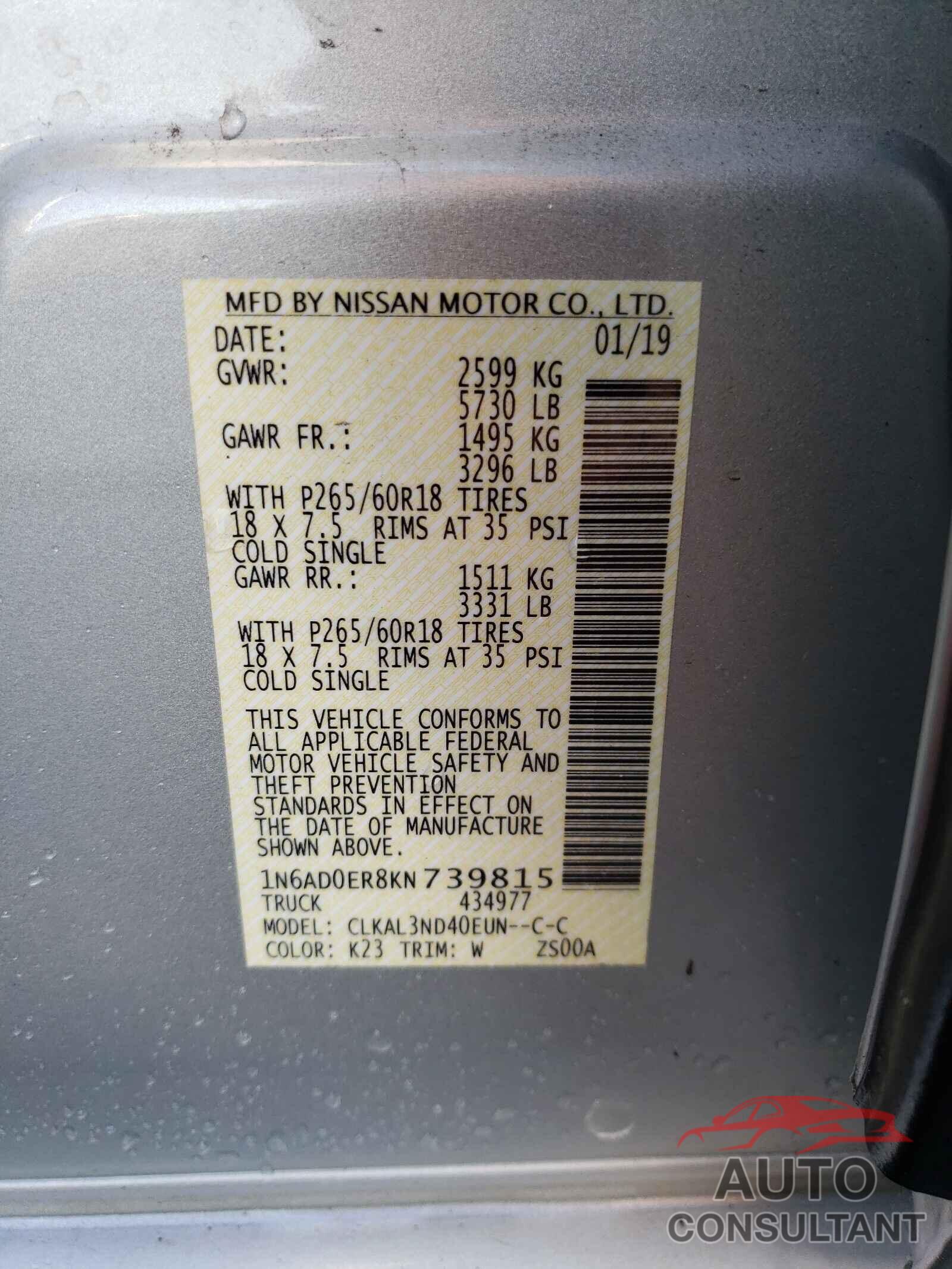 NISSAN FRONTIER 2019 - 1N6AD0ER8KN739815