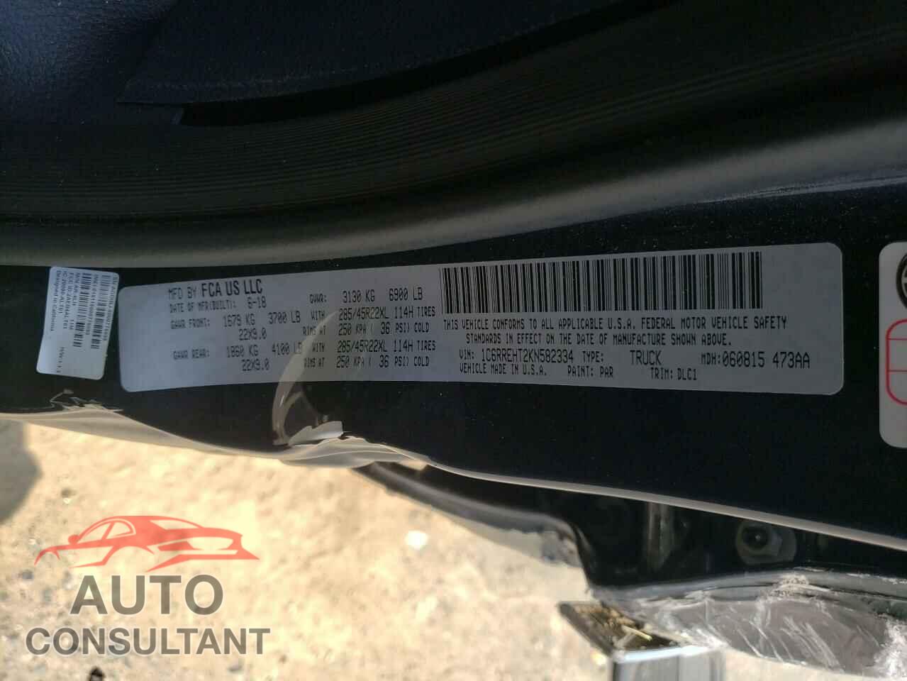 RAM 1500 2019 - 1C6RREHT2KN582334