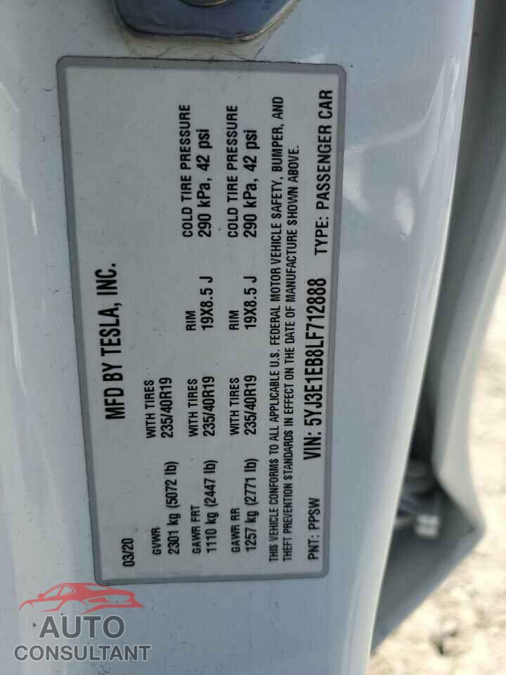 TESLA MODEL 3 2020 - 5YJ3E1EB8LF712888