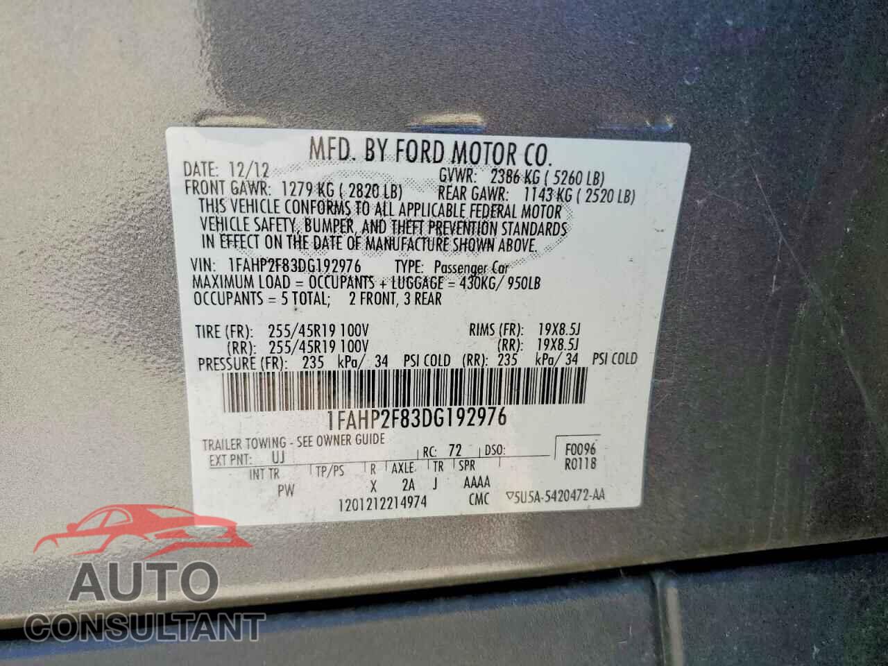 FORD TAURUS 2013 - 1FAHP2F83DG192976