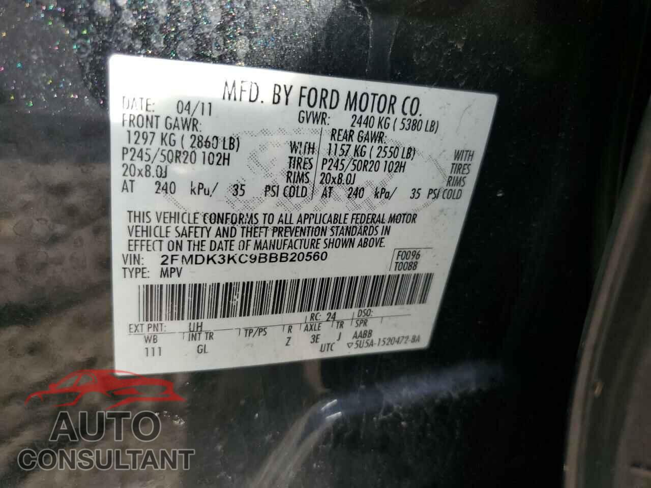 FORD EDGE 2011 - 2FMDK3KC9BBB20560