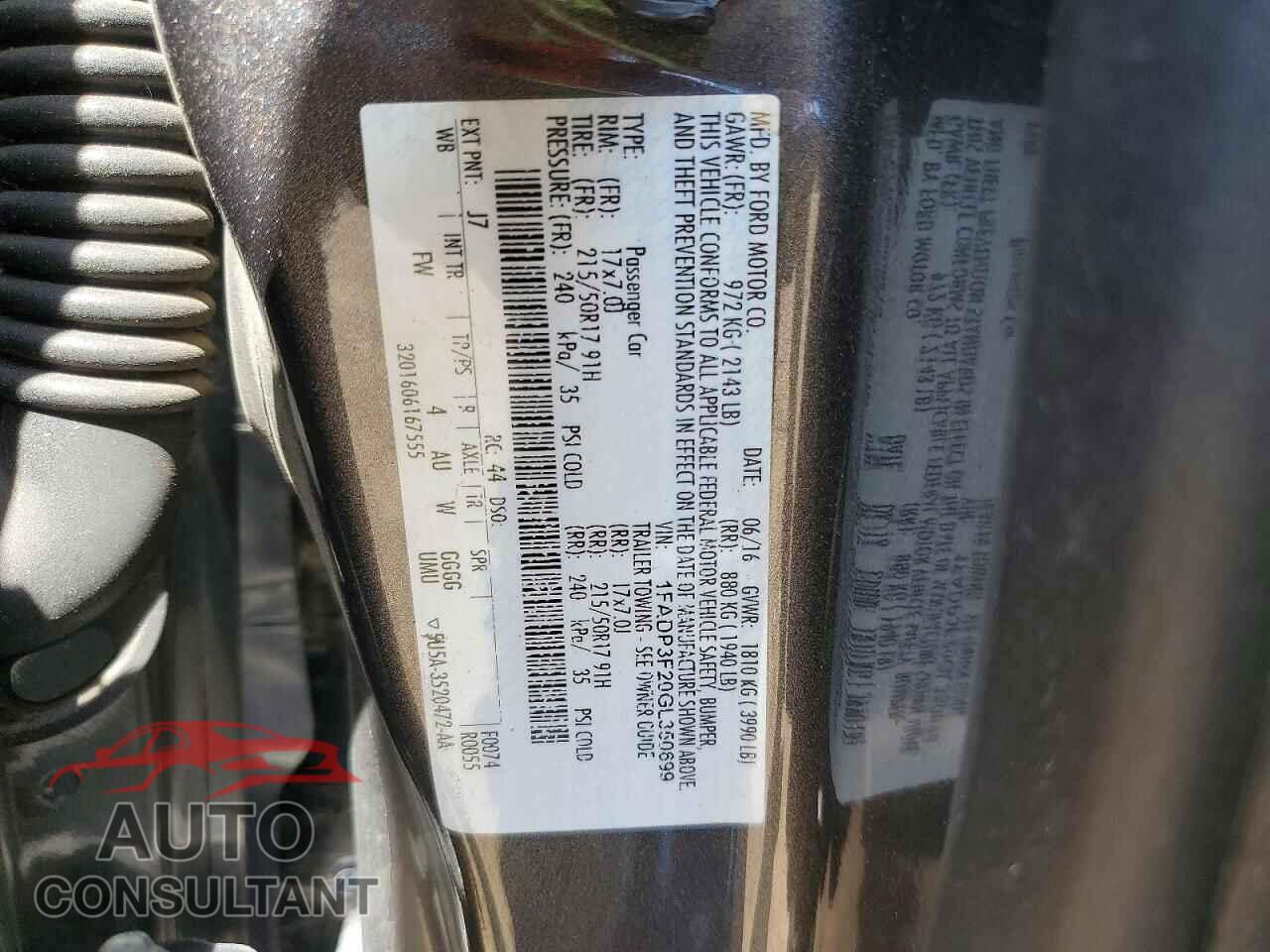 FORD FOCUS 2016 - 1FADP3F20GL350699