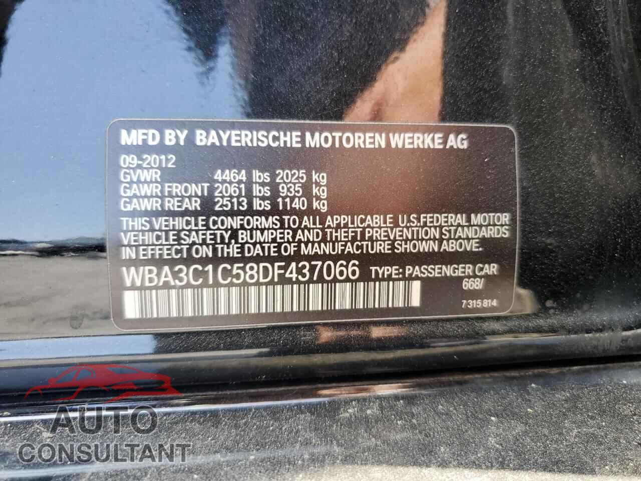 BMW 3 SERIES 2013 - WBA3C1C58DF437066