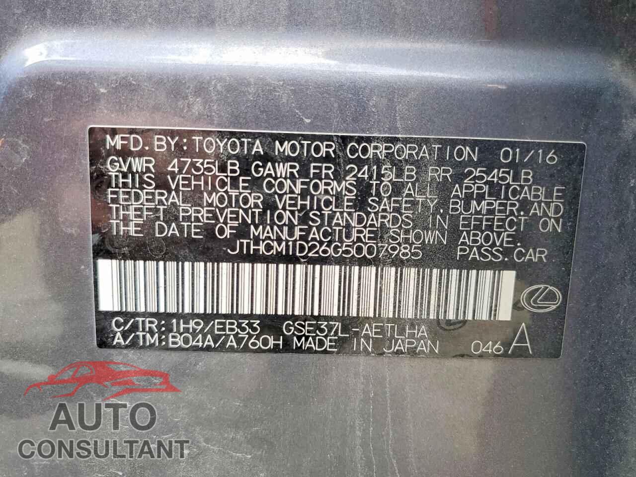 LEXUS IS 2016 - JTHCM1D26G5007985