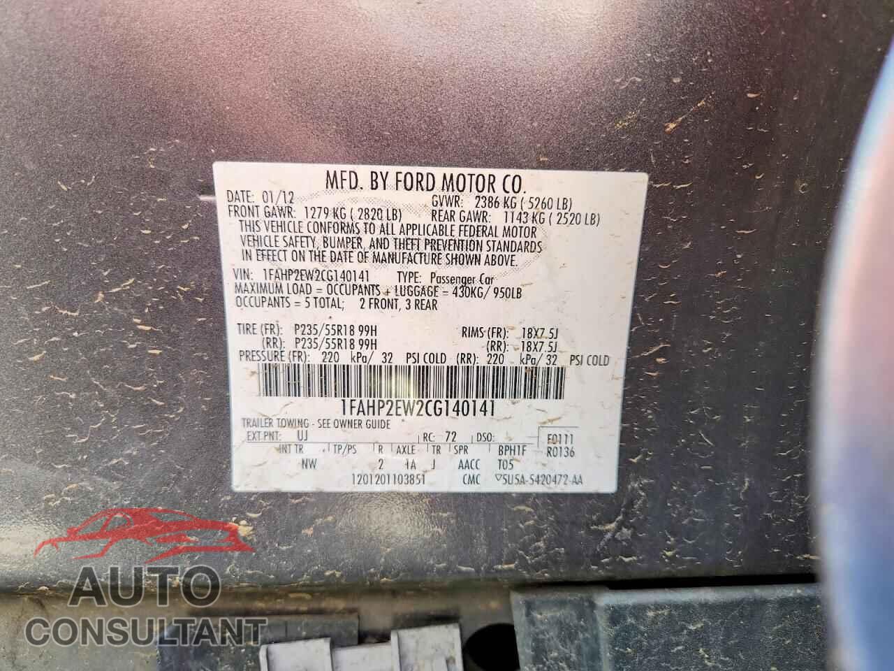 FORD TAURUS 2012 - 1FAHP2EW2CG140141