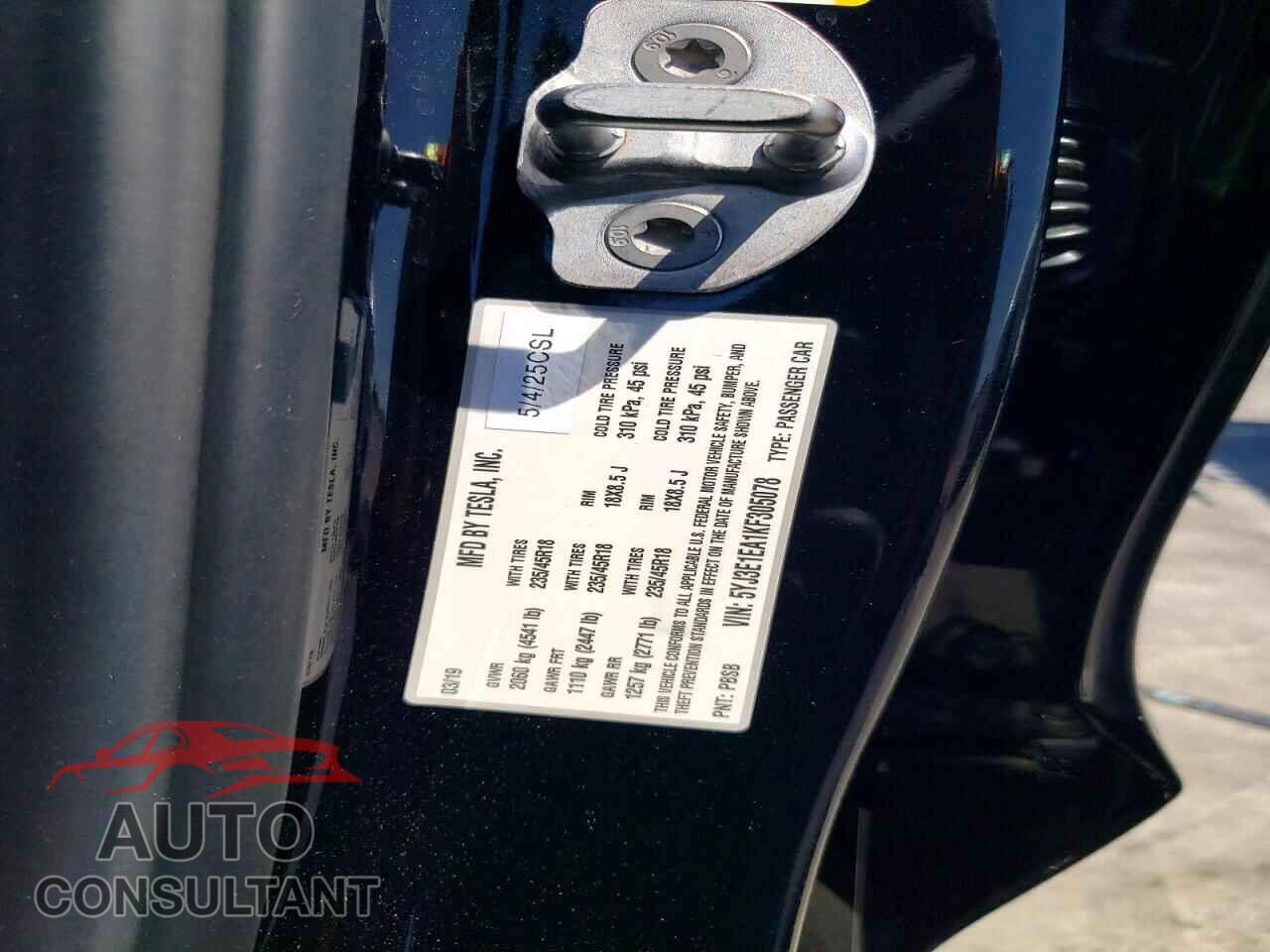 TESLA MODEL 3 2019 - 5YJ3E1EA1KF305078
