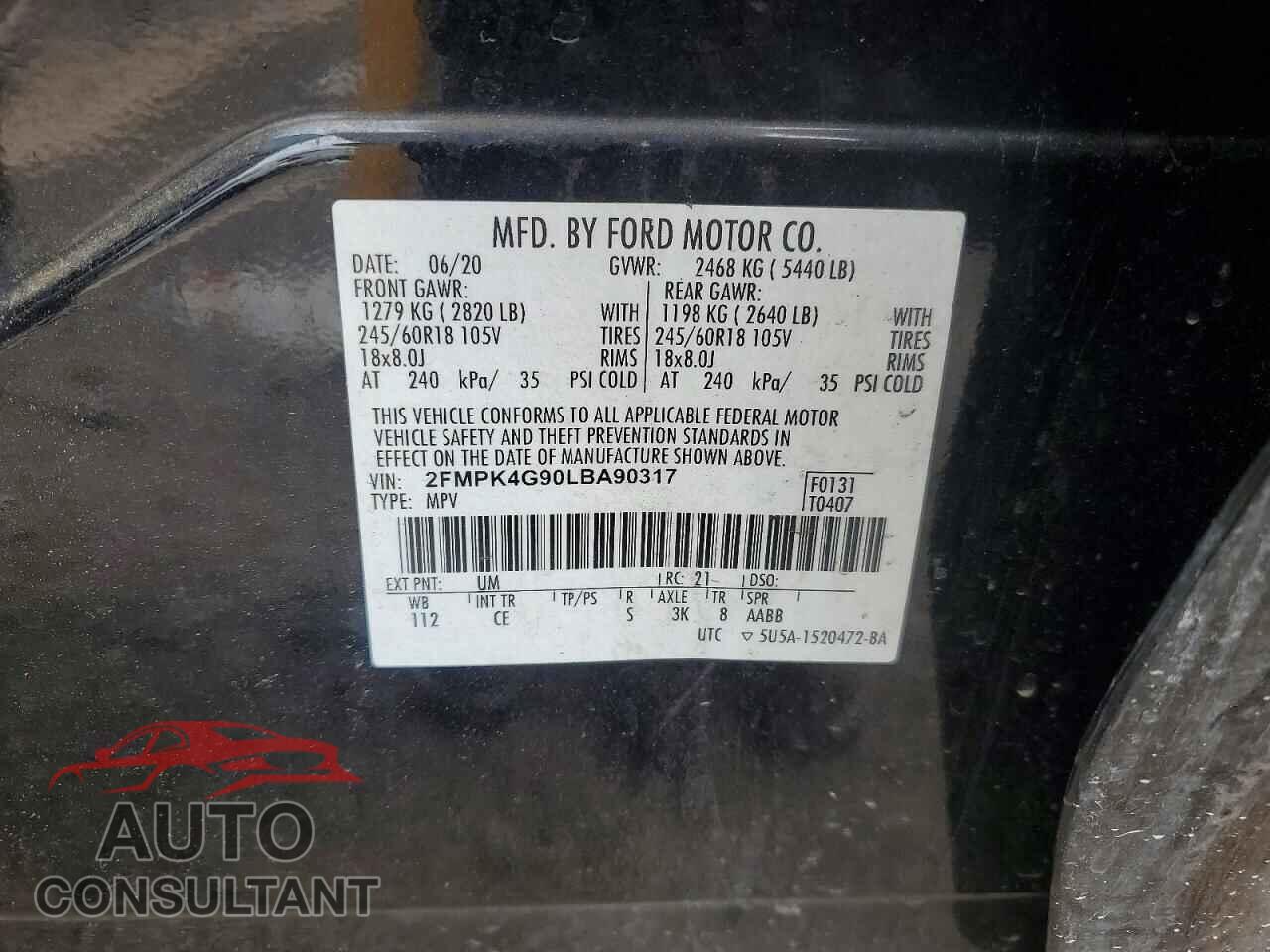 FORD EDGE 2020 - 2FMPK4G90LBA90317