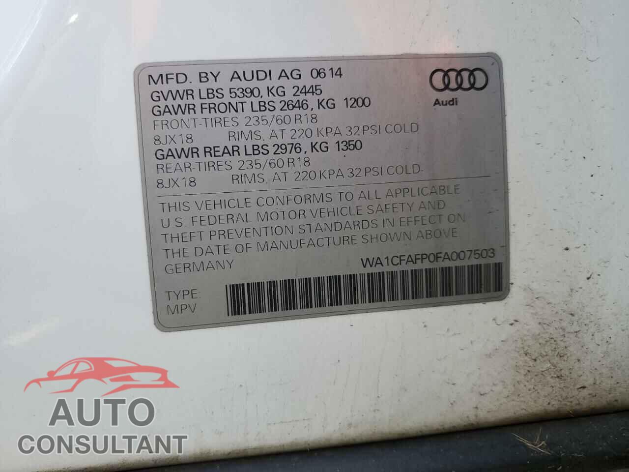 AUDI Q5 2015 - WA1CFAFP0FA007503