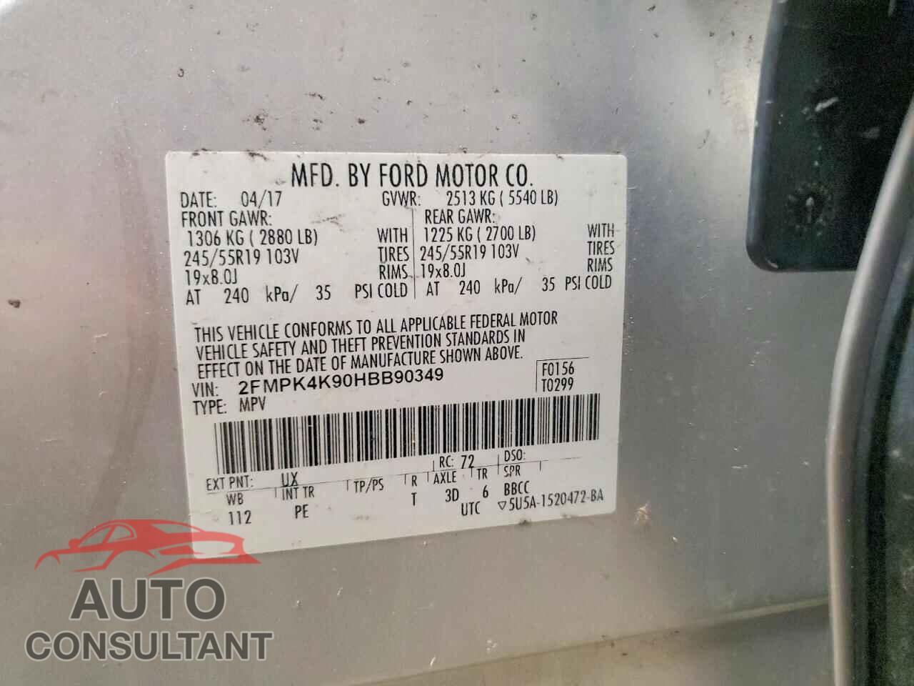 FORD EDGE 2017 - 2FMPK4K90HBB90349
