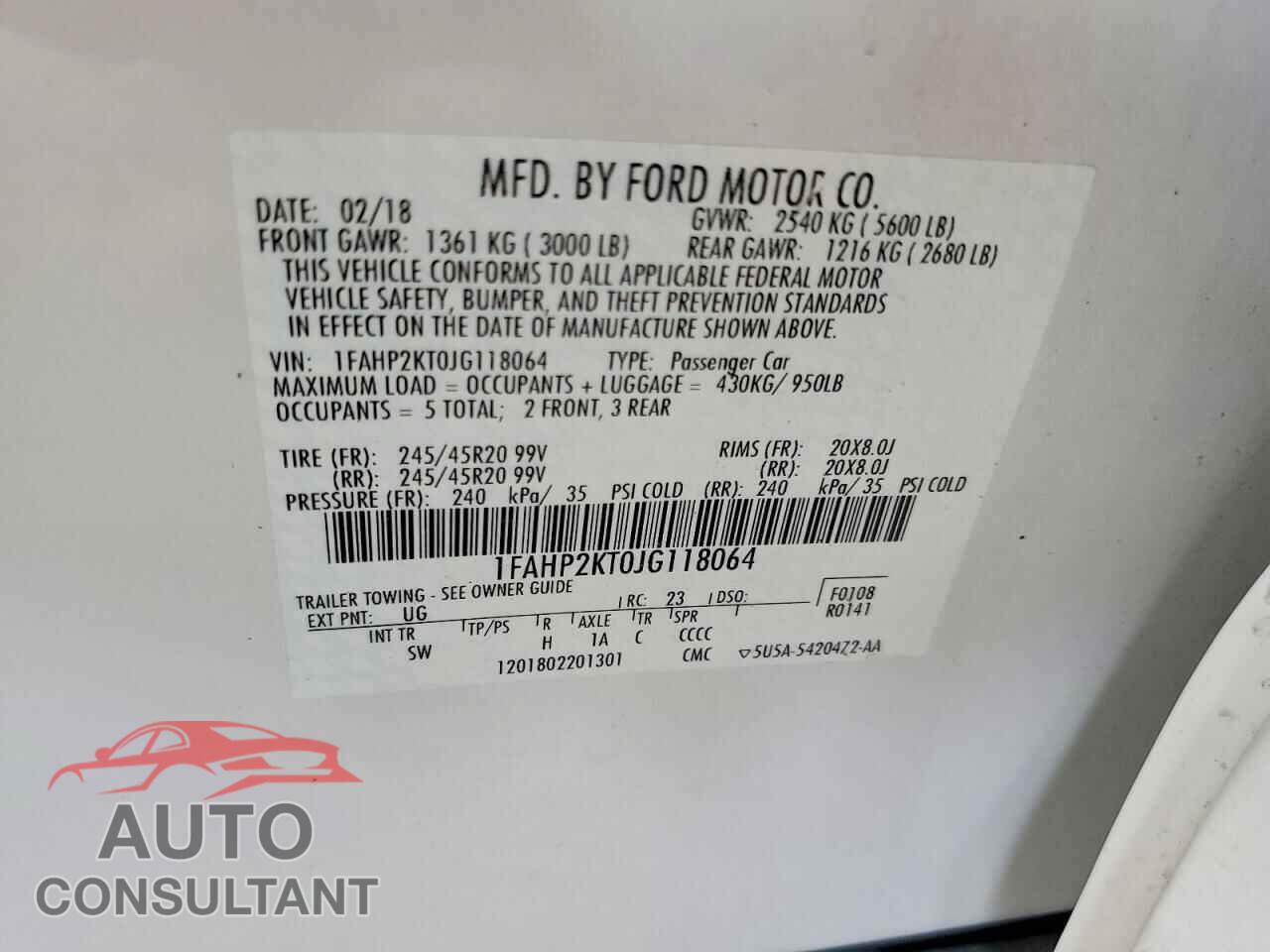 FORD TAURUS 2018 - 1FAHP2KT0JG118064