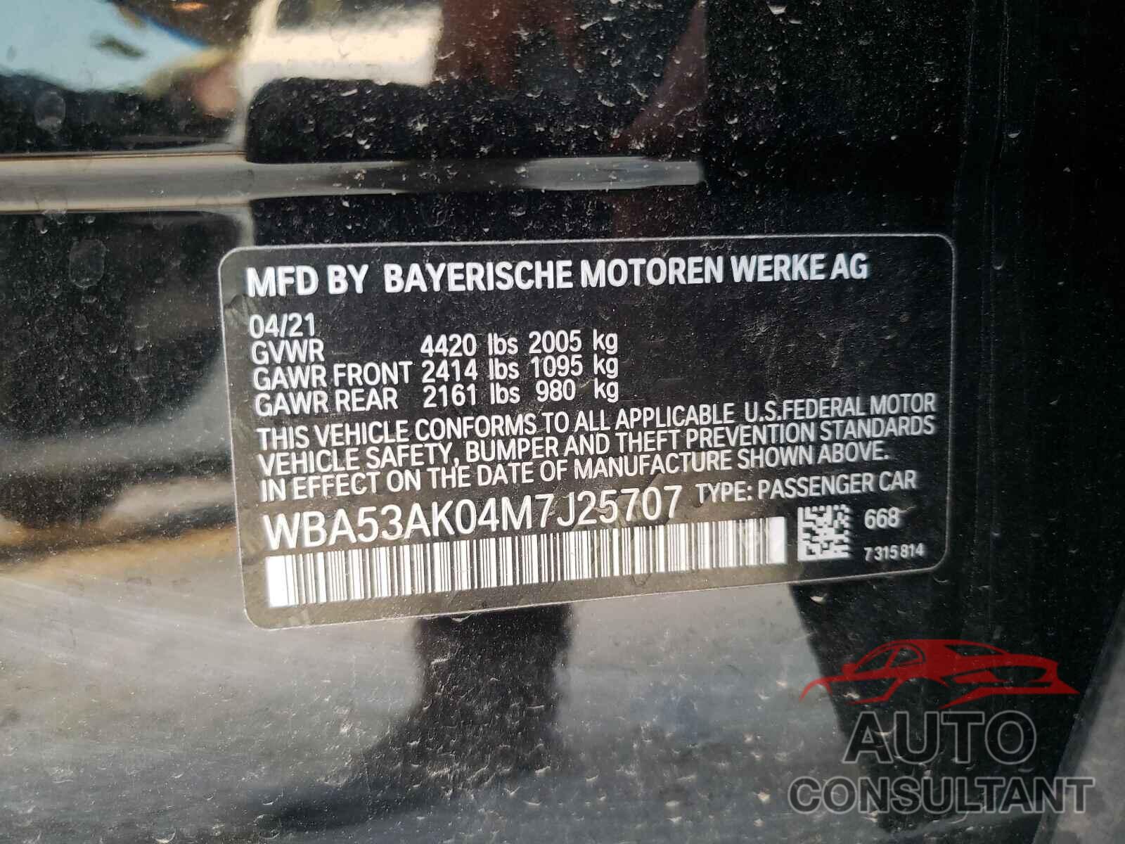 BMW 2 SERIES 2021 - WBA53AK04M7J25707
