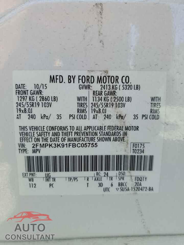 FORD EDGE 2015 - 2FMPK3K91FBC05755