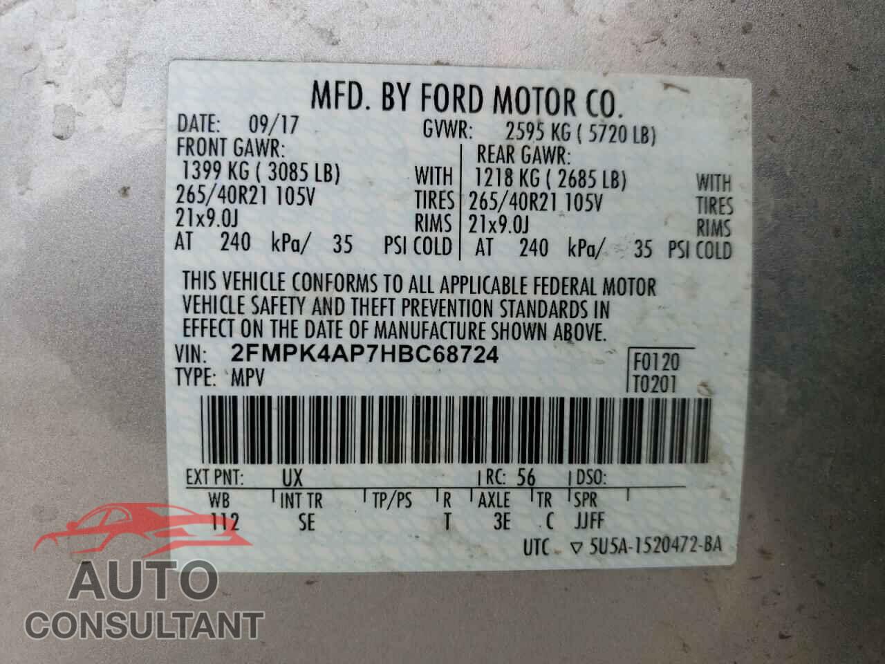 FORD EDGE 2017 - 2FMPK4AP7HBC68724