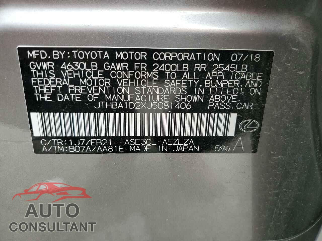 LEXUS IS 2018 - JTHBA1D2XJ5081406