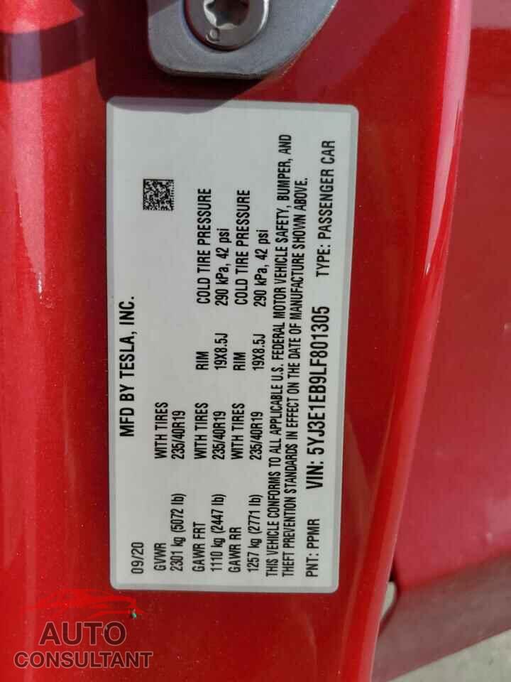 TESLA MODEL 3 2020 - 5YJ3E1EB9LF801305