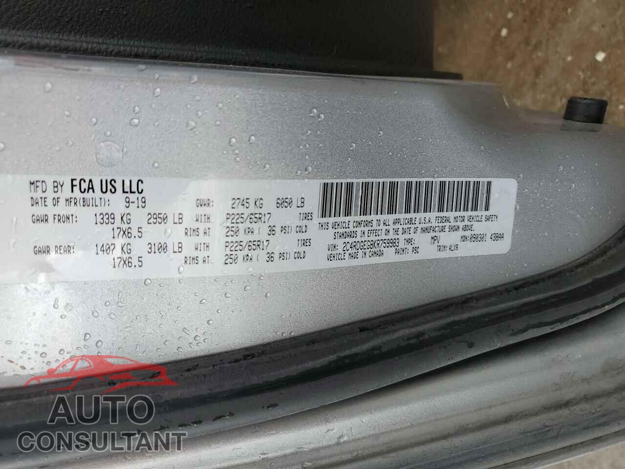 DODGE CARAVAN 2019 - 2C4RDGEG8KR759983