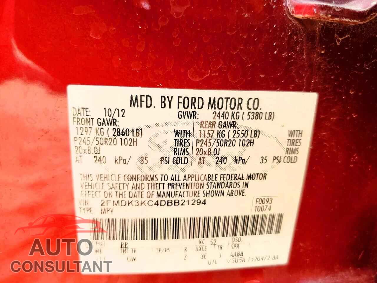 FORD EDGE 2013 - 2FMDK3KC4DBB21294