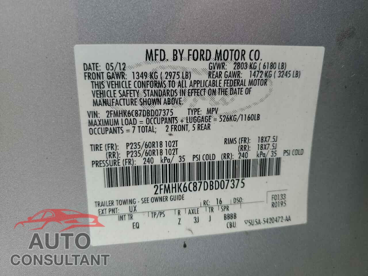 FORD FLEX 2013 - 2FMHK6C87DBD07375