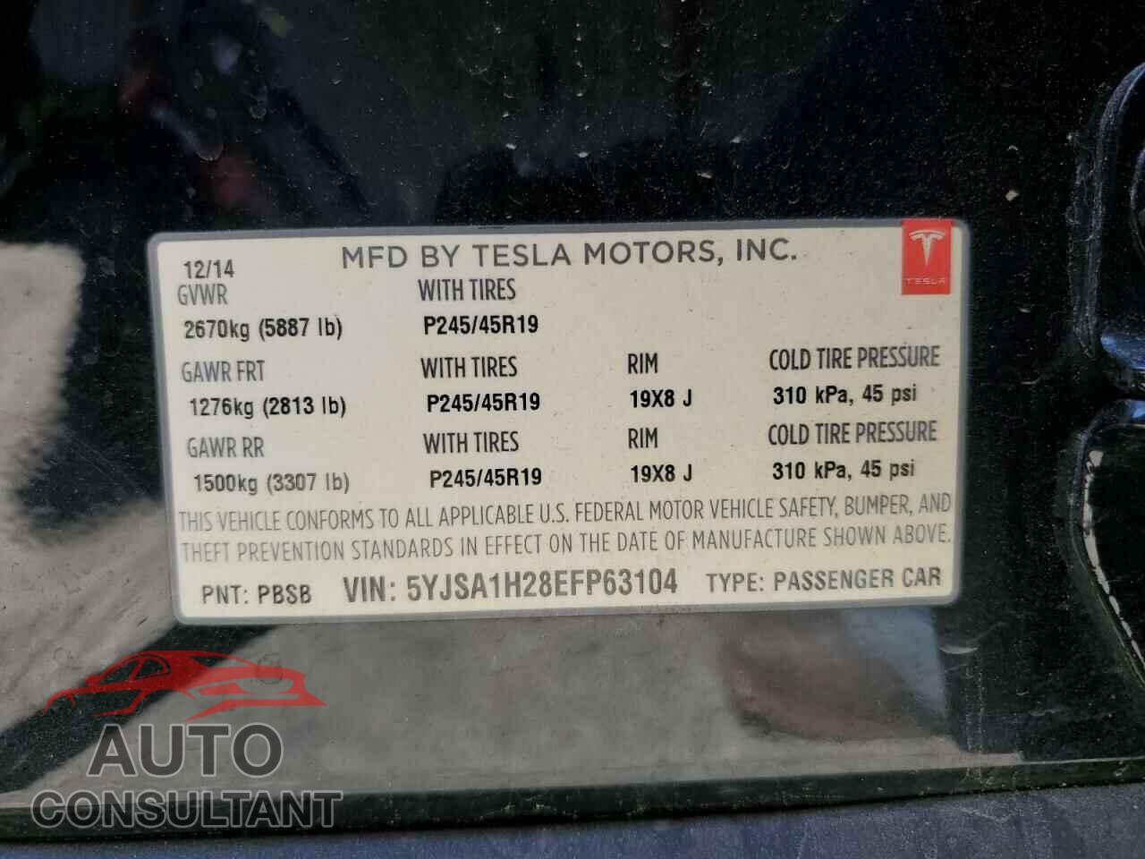 TESLA MODEL S 2014 - 5YJSA1H28EFP63104
