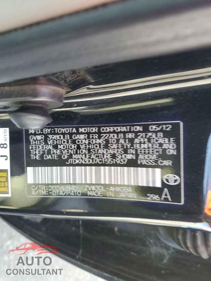TOYOTA PRIUS 2012 - JTDKN3DU7C1551937