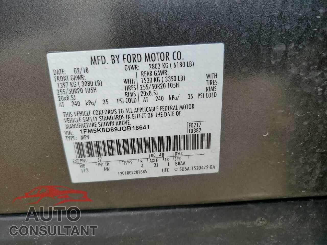 FORD EXPLORER 2018 - 1FM5K8D89JGB16641