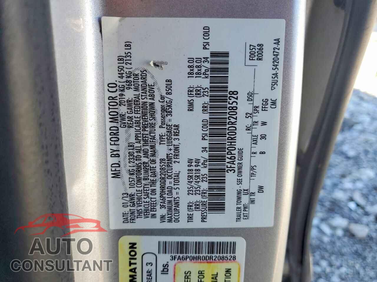 FORD FUSION 2013 - 3FA6P0HR0DR208528
