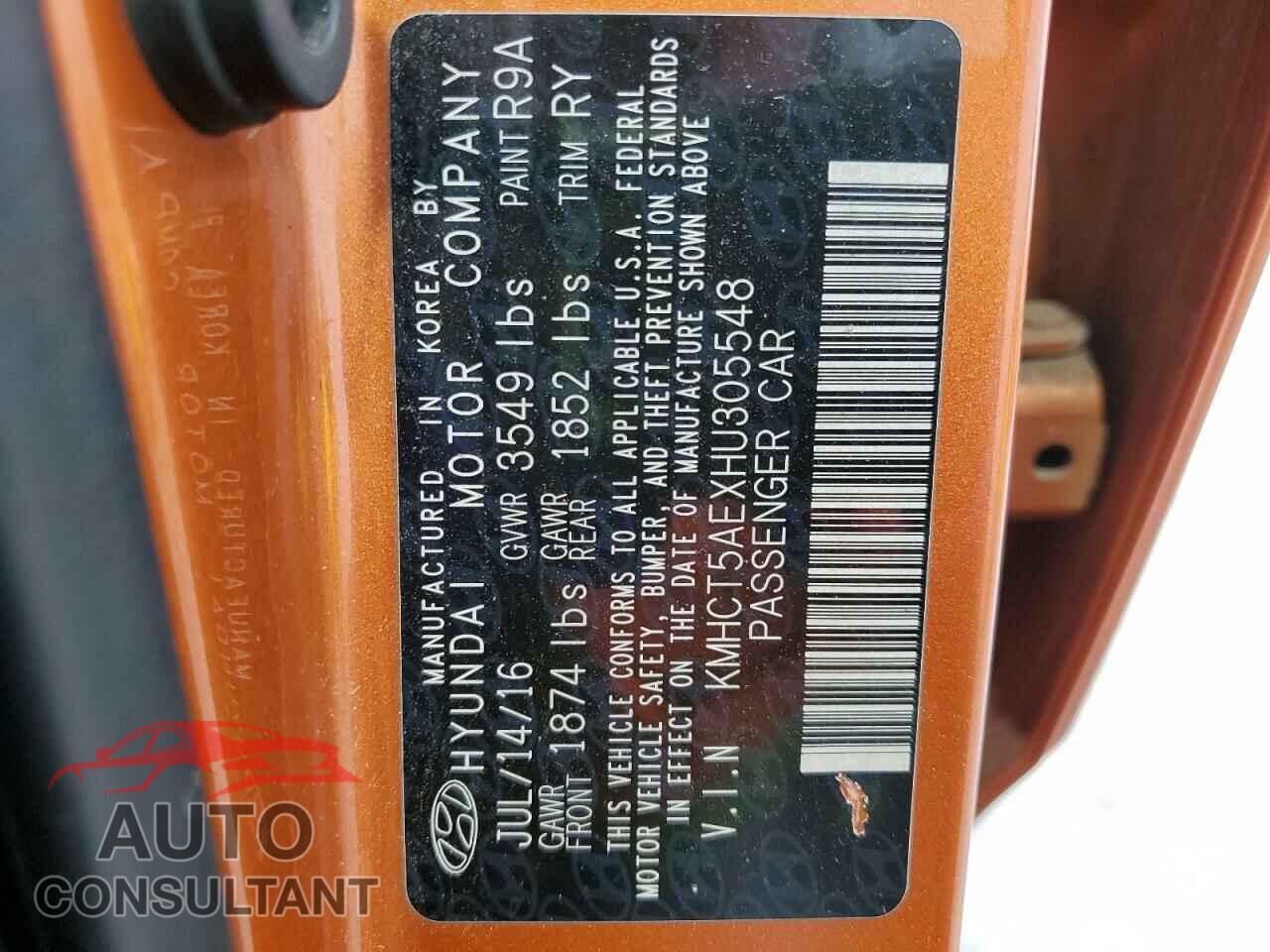 HYUNDAI ACCENT 2017 - KMHCT5AEXHU305548