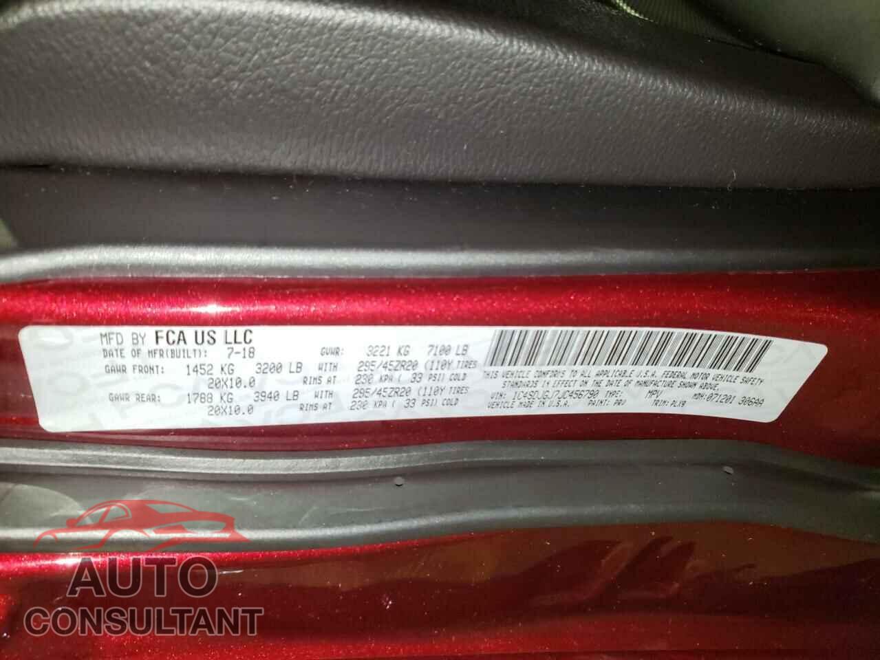 DODGE DURANGO 2018 - 1C4SDJGJ7JC456790