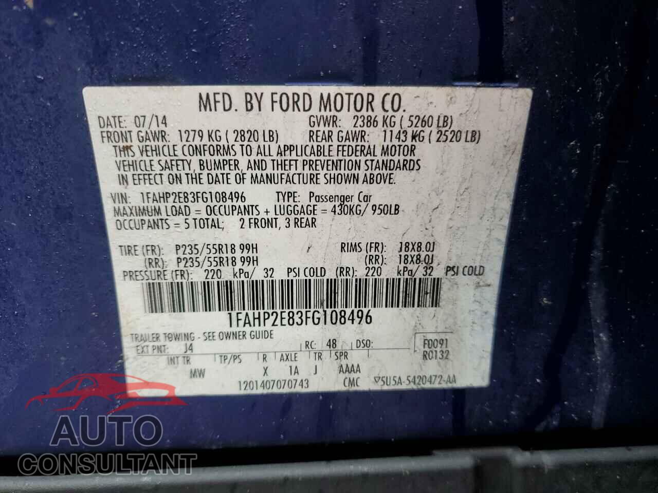 FORD TAURUS 2015 - 1FAHP2E83FG108496