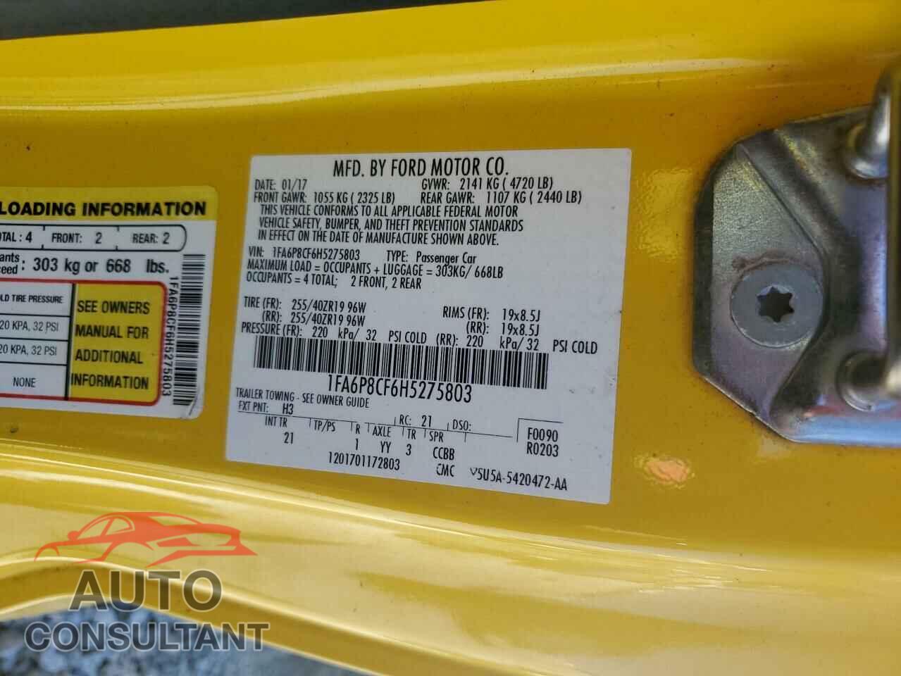 FORD MUSTANG 2017 - 1FA6P8CF6H5275803