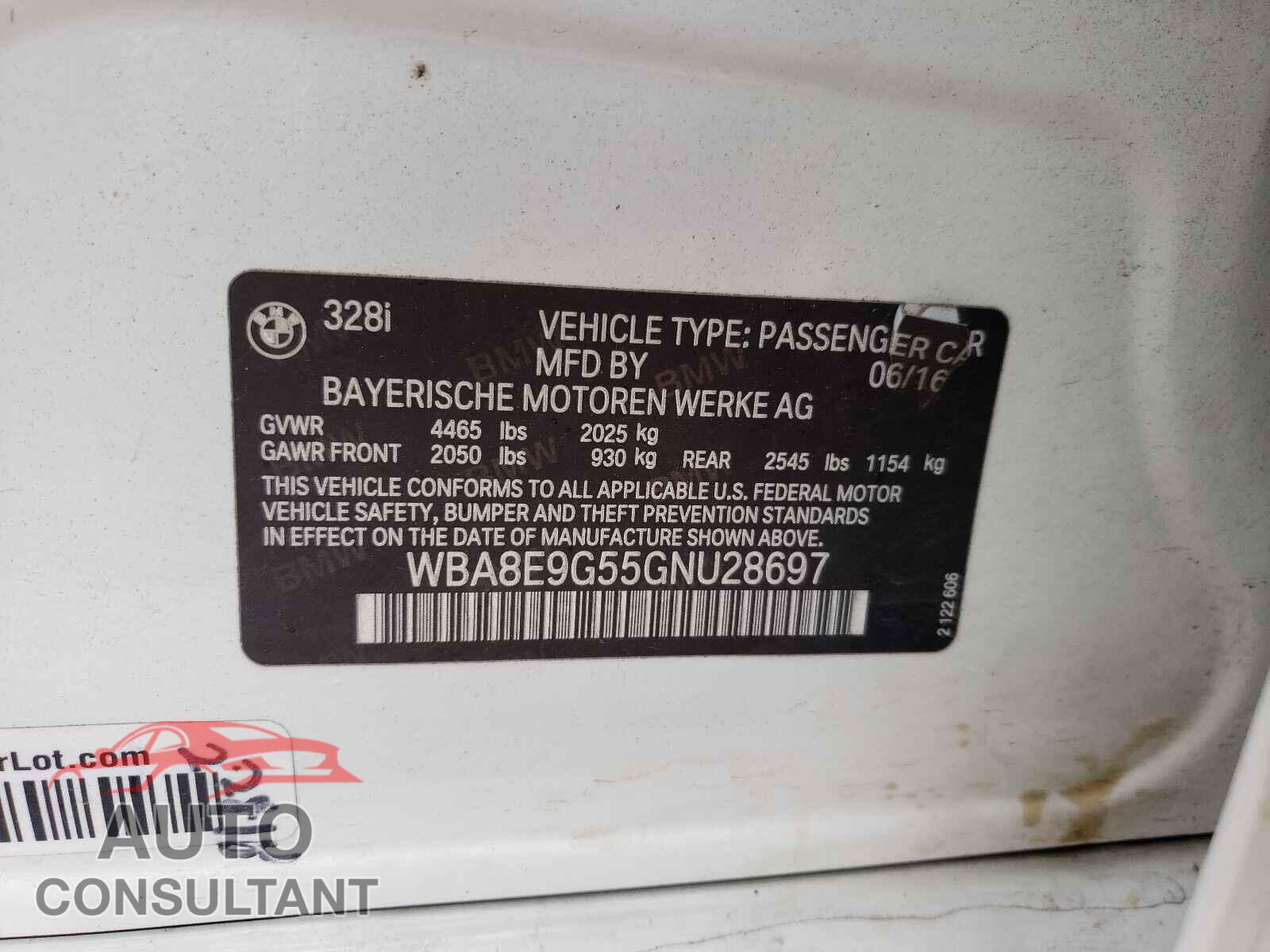 BMW 3 SERIES 2016 - WBA8E9G55GNU28697