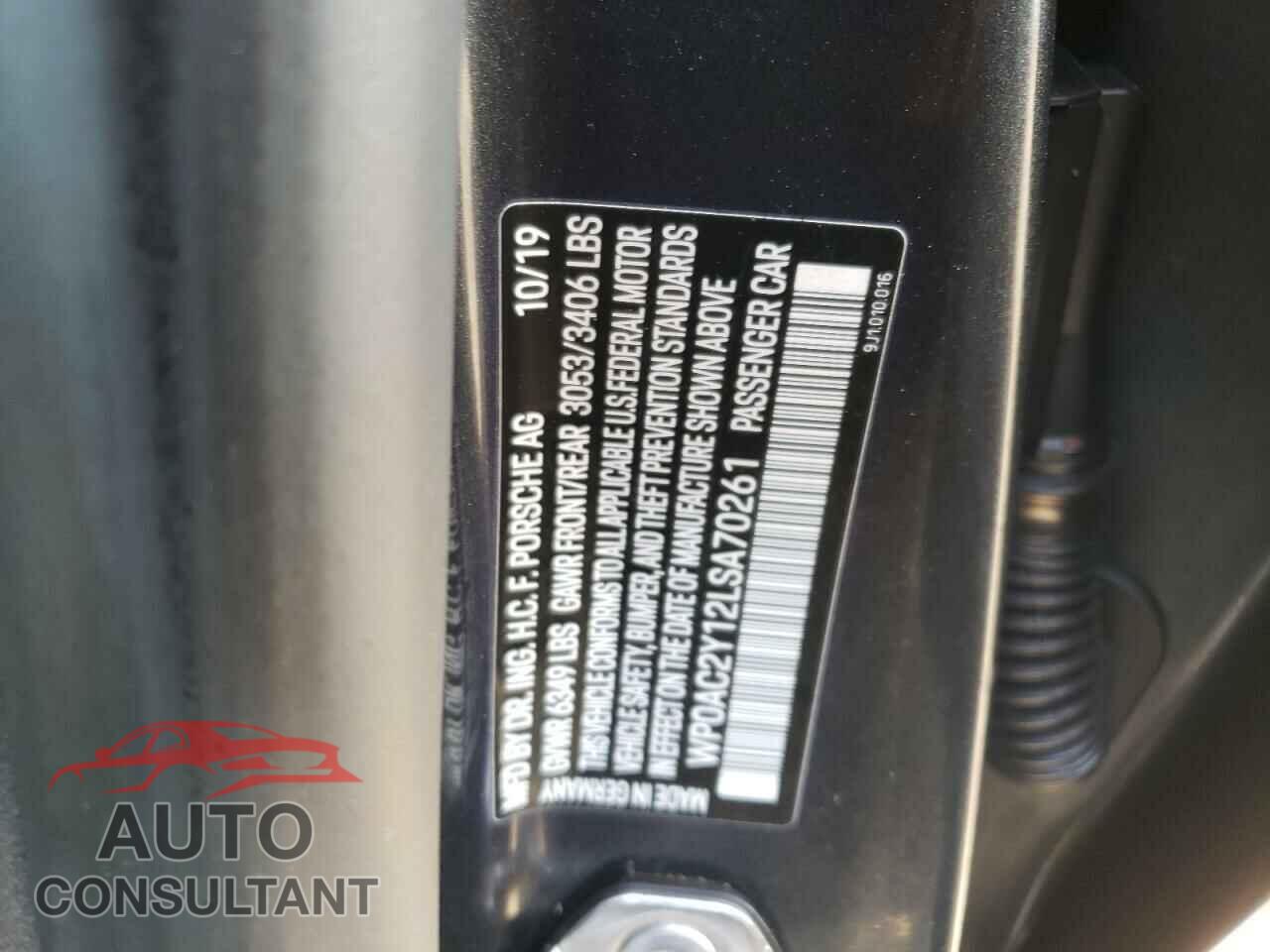 PORSCHE TAYCAN 2020 - WP0AC2Y12LSA70261