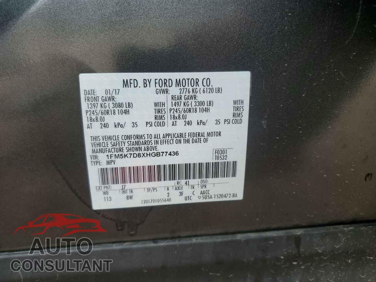 FORD EXPLORER 2017 - 1FM5K7D8XHGB77436