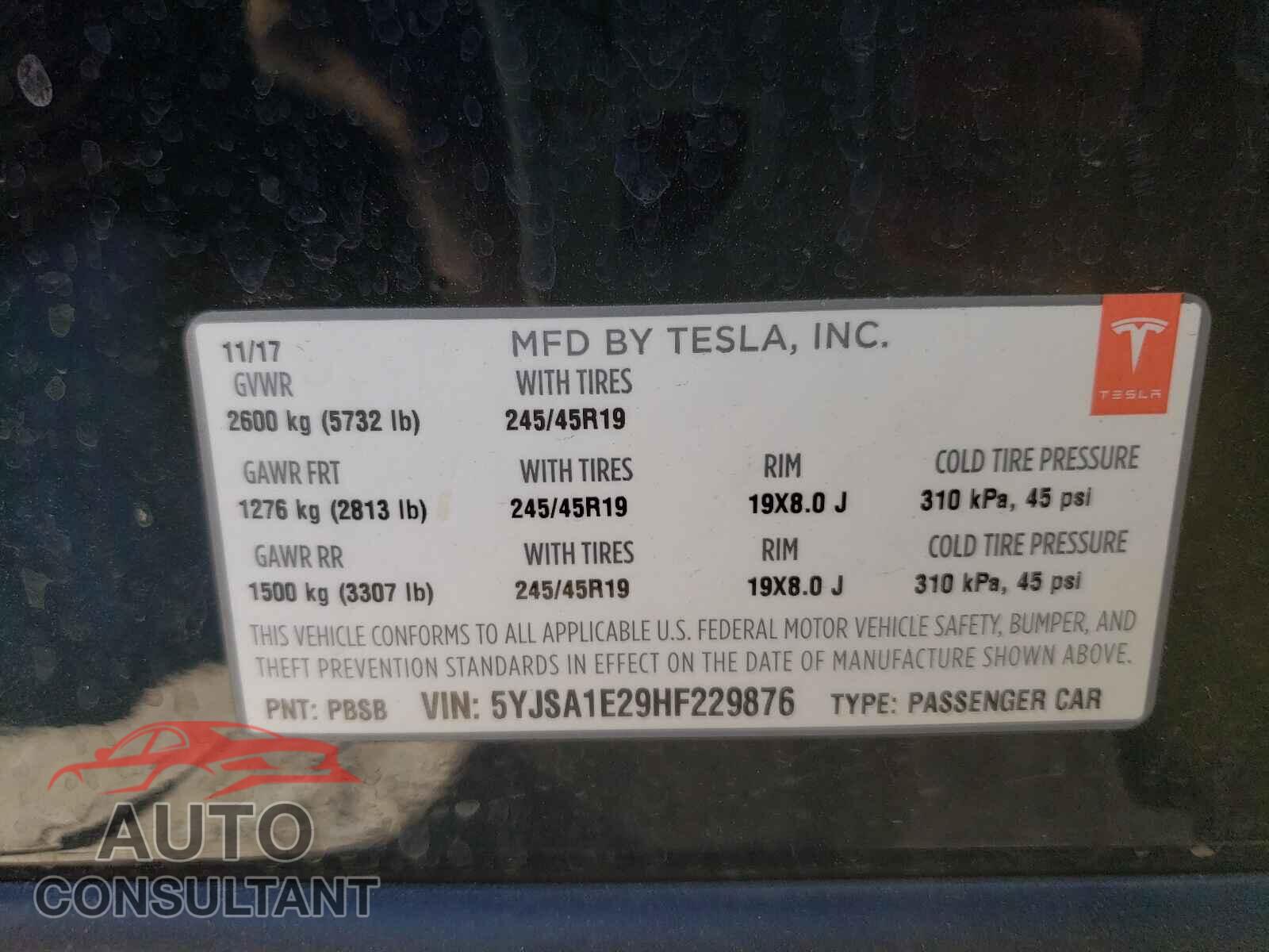 TESLA MODEL S 2017 - 5YJSA1E29HF229876