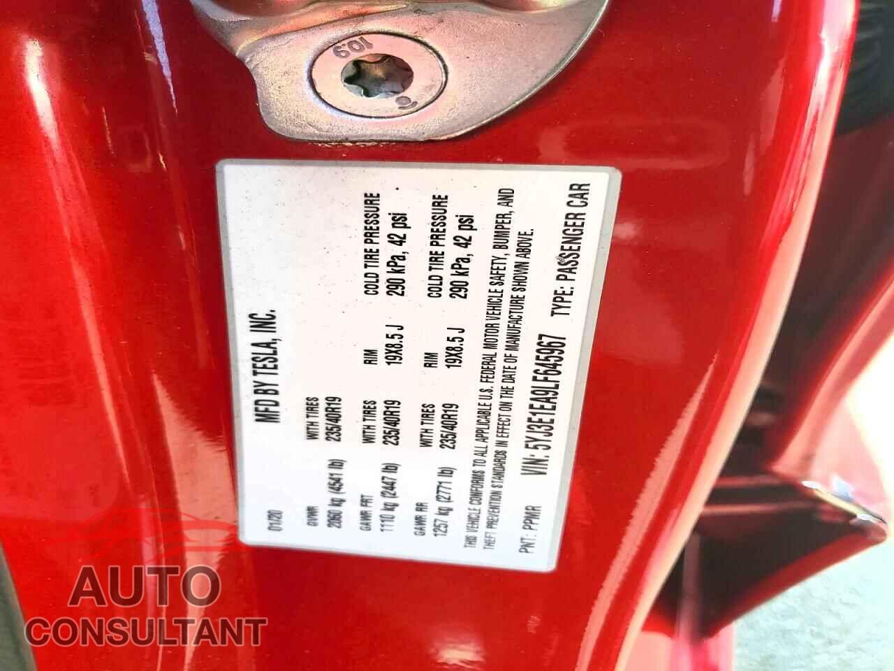 TESLA MODEL 3 2020 - 5YJ3E1EA9LF645967