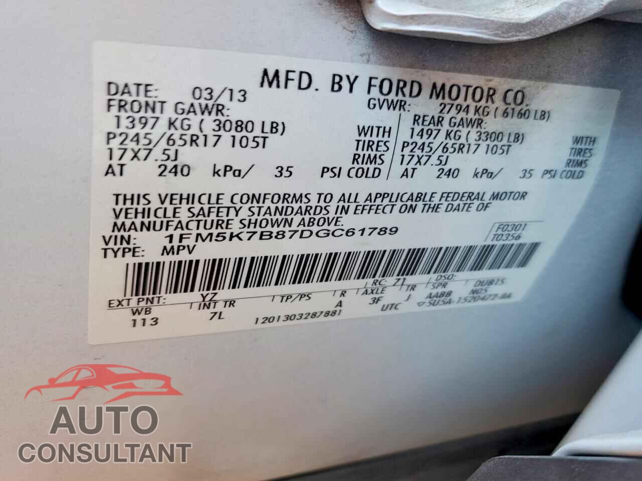 FORD EXPLORER 2013 - 1FM5K7B87DGC61789