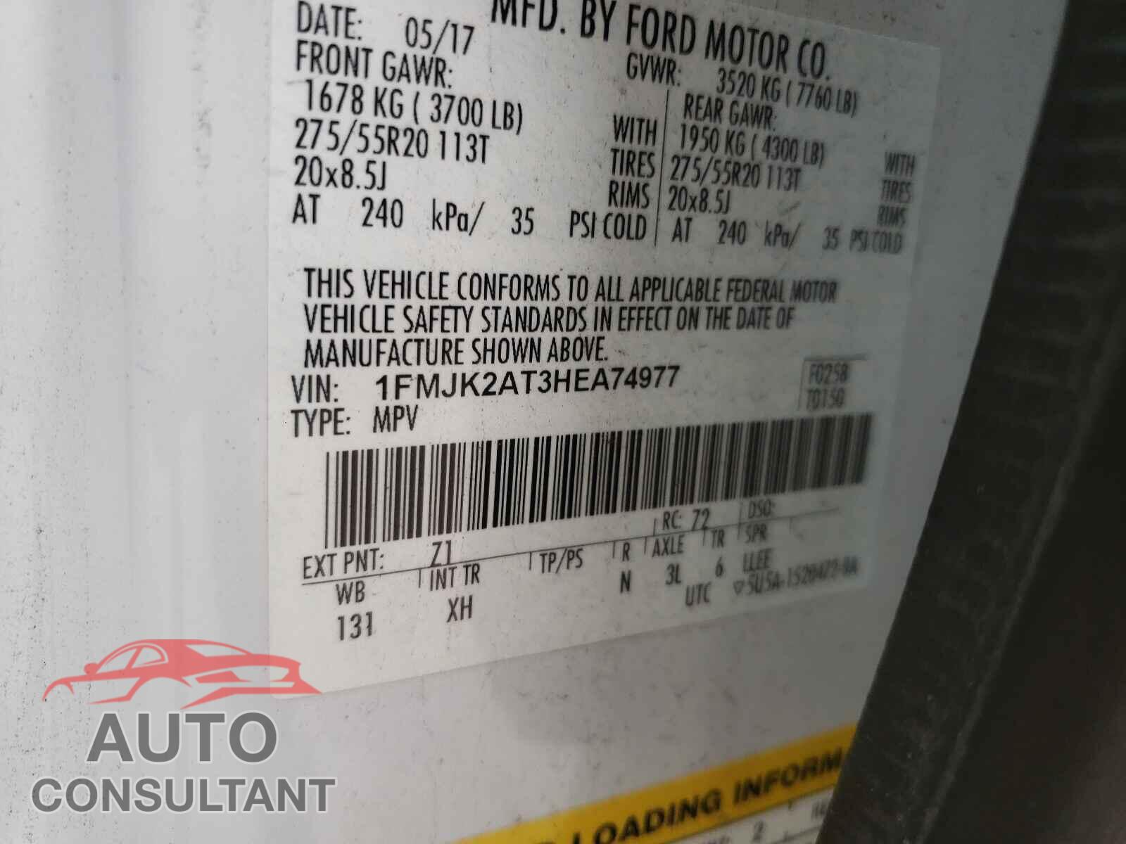 FORD EXPEDITION 2017 - 1FMJK2AT3HEA74977