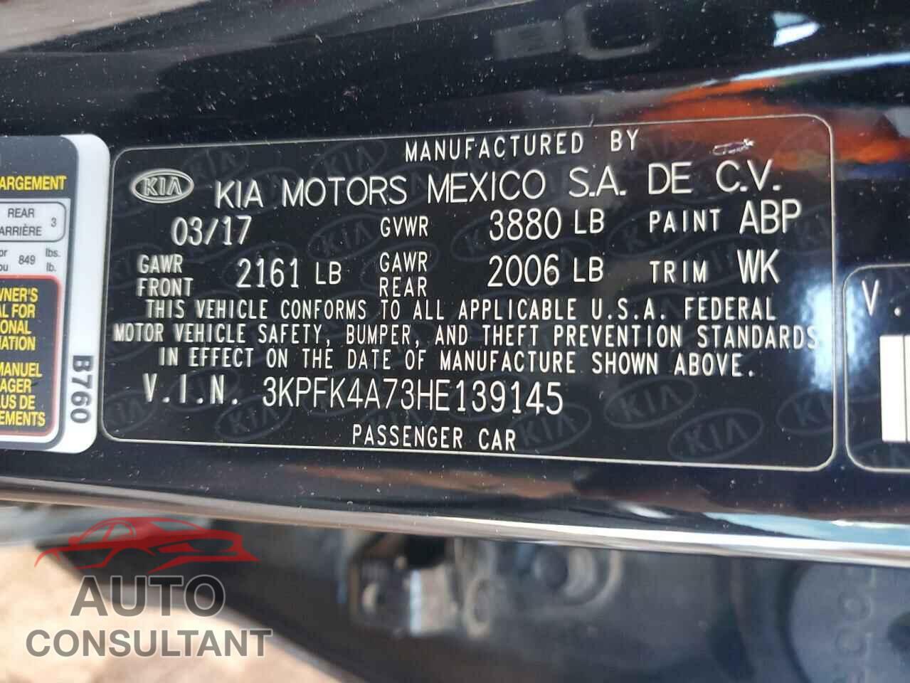 KIA FORTE 2017 - 3KPFK4A73HE139145