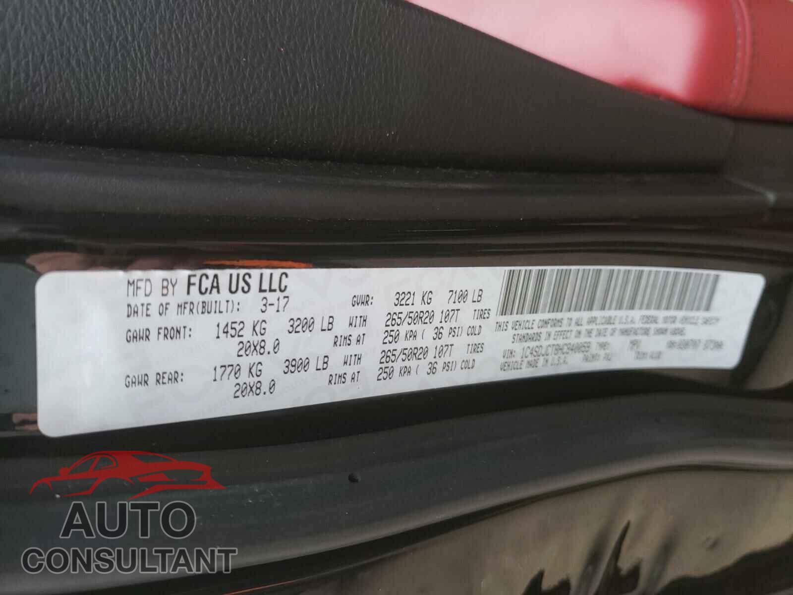 DODGE DURANGO 2017 - 1C4SDJCT8HC840059
