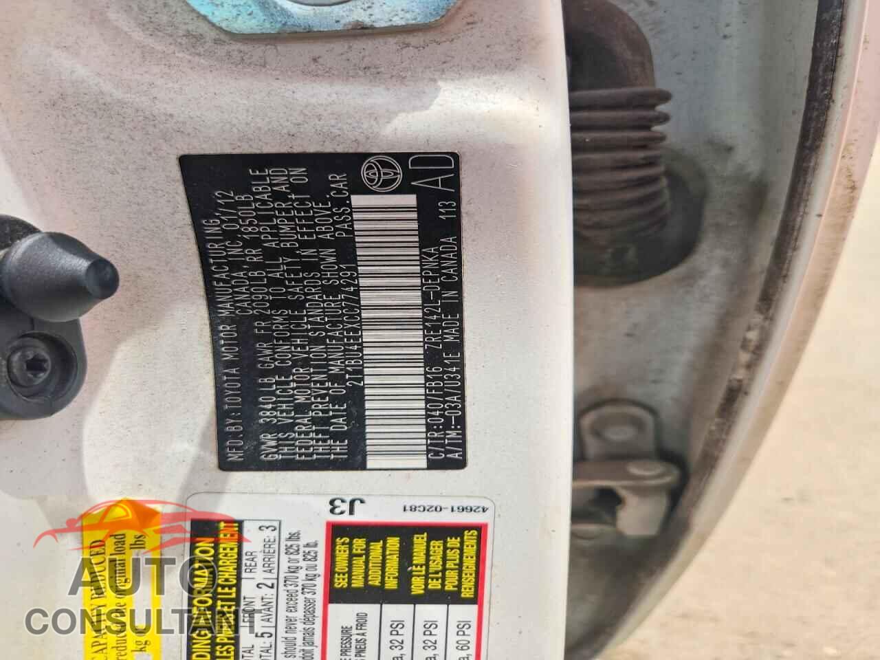 TOYOTA COROLLA 2012 - 2T1BU4EEXCC774291