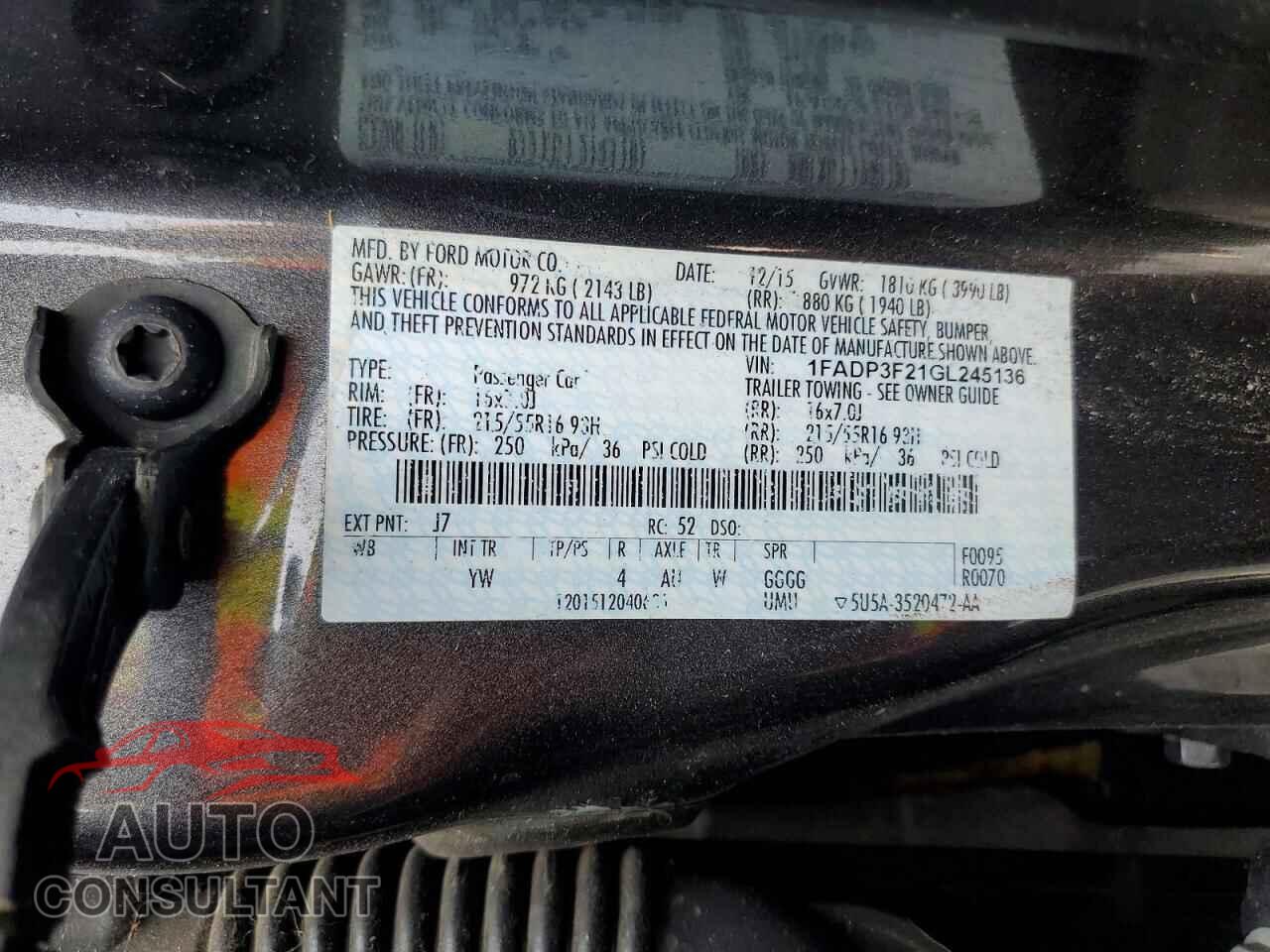 FORD FOCUS 2016 - 1FADP3F21GL245136