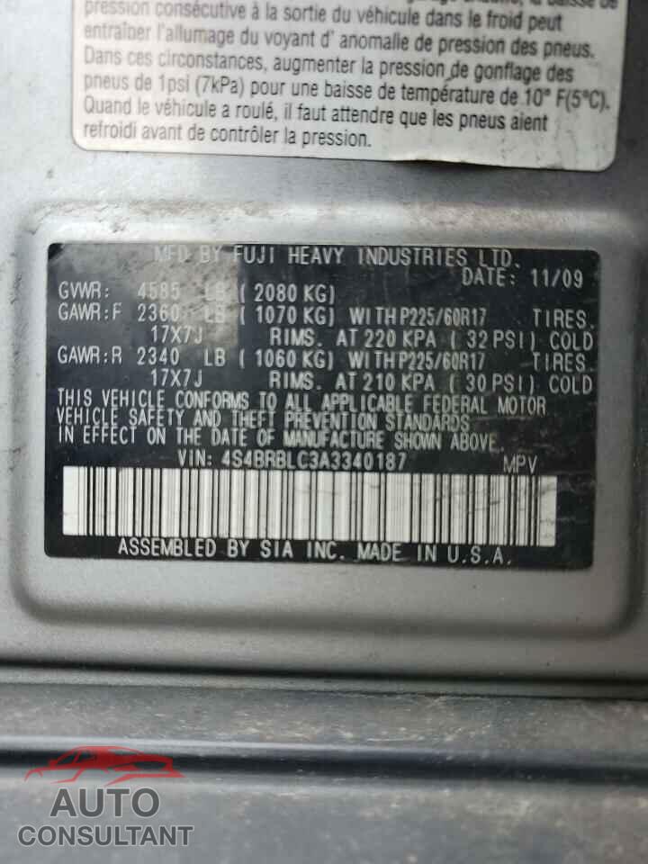SUBARU OUTBACK 2010 - 4S4BRBLC3A3340187